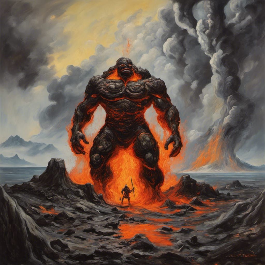 Surreal Lava Knight Volcano in Dali Style