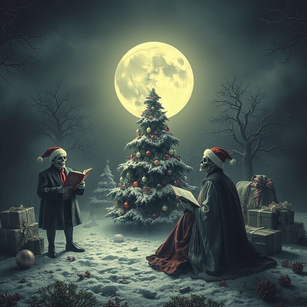 Ghostly Christmas Scene with Undead Carolers and Haunted Gif...