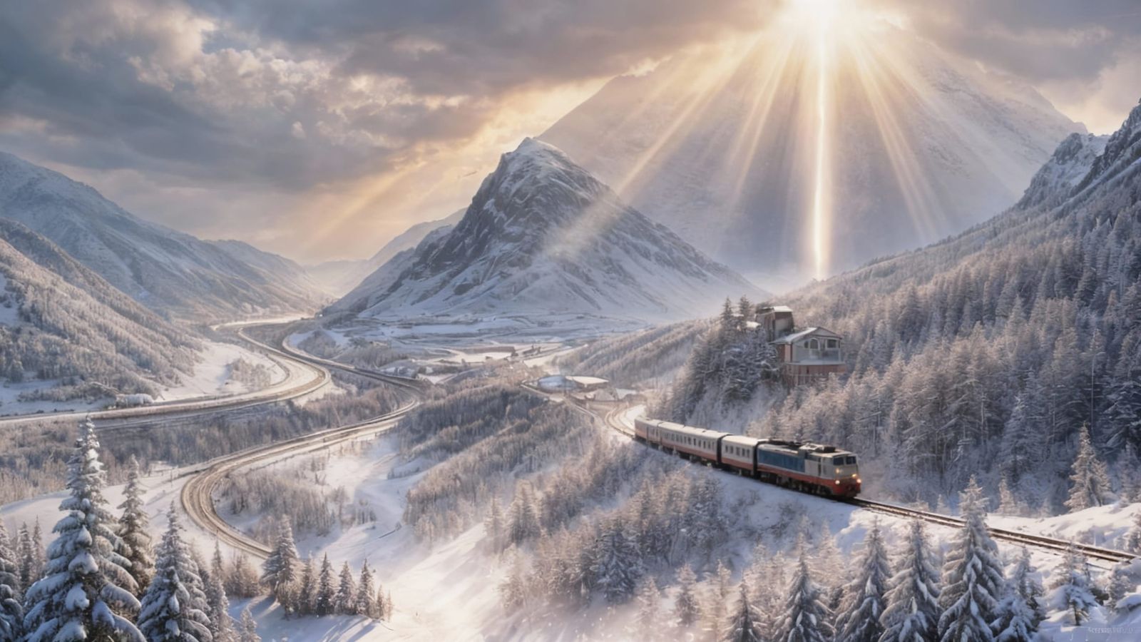 Classic Winter Train in Sublime Wonderland Landscape