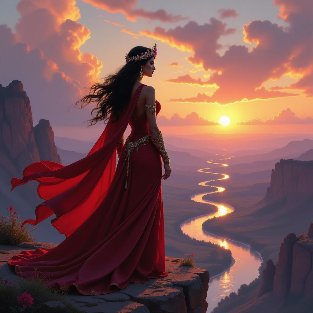 Goddess of Red Amareth in Epic Fantasy Style
