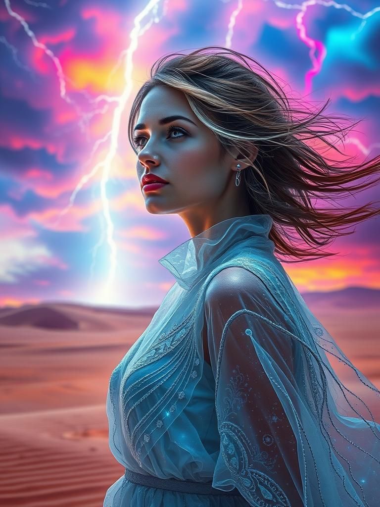 Crystal Woman in Desert Storm: Futuristic Concept Art