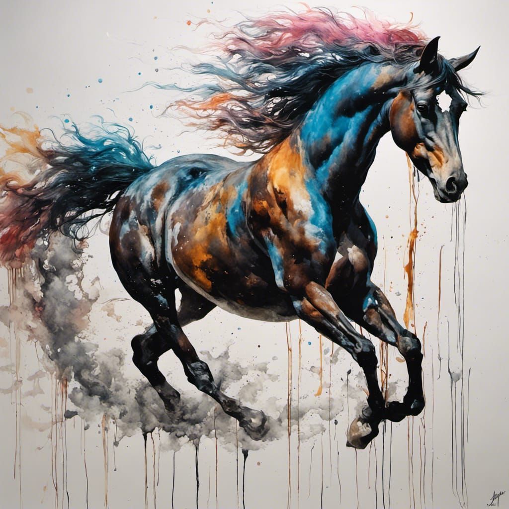 Colorful Rearing Horse in Fluid Gouache Style