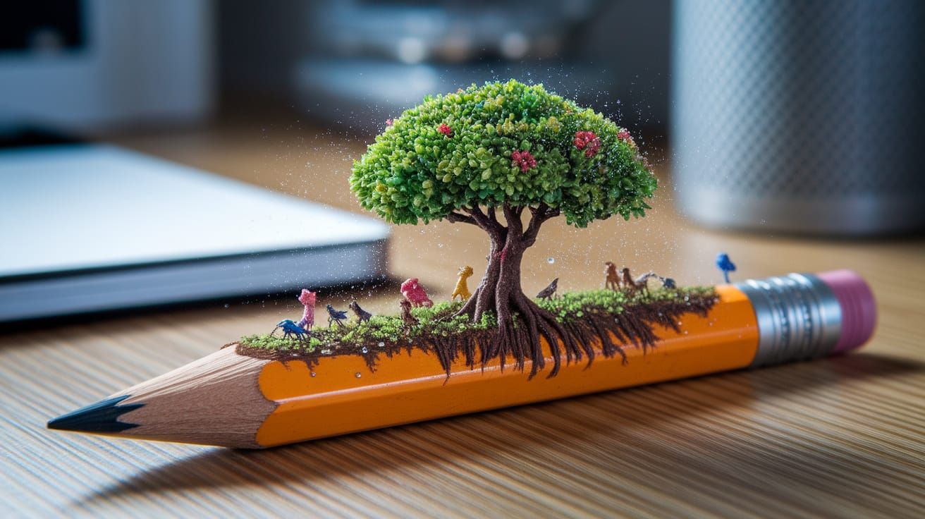 Pencil Transforms into Miniature Forest on Desk