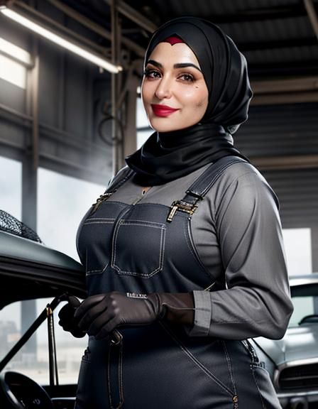 Middle Eastern Woman in Mechanic's Uniform Working in a Car ...