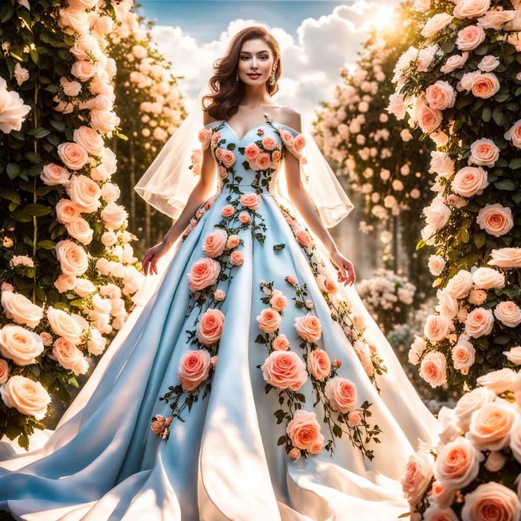 Floral Gown in a Sunlit Garden