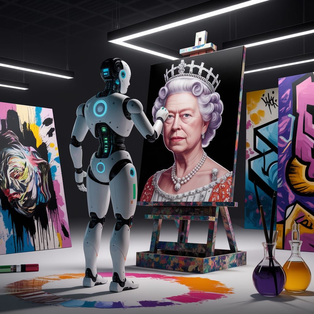 Ai-Da Robot Paints Queen Elizabeth Portrait