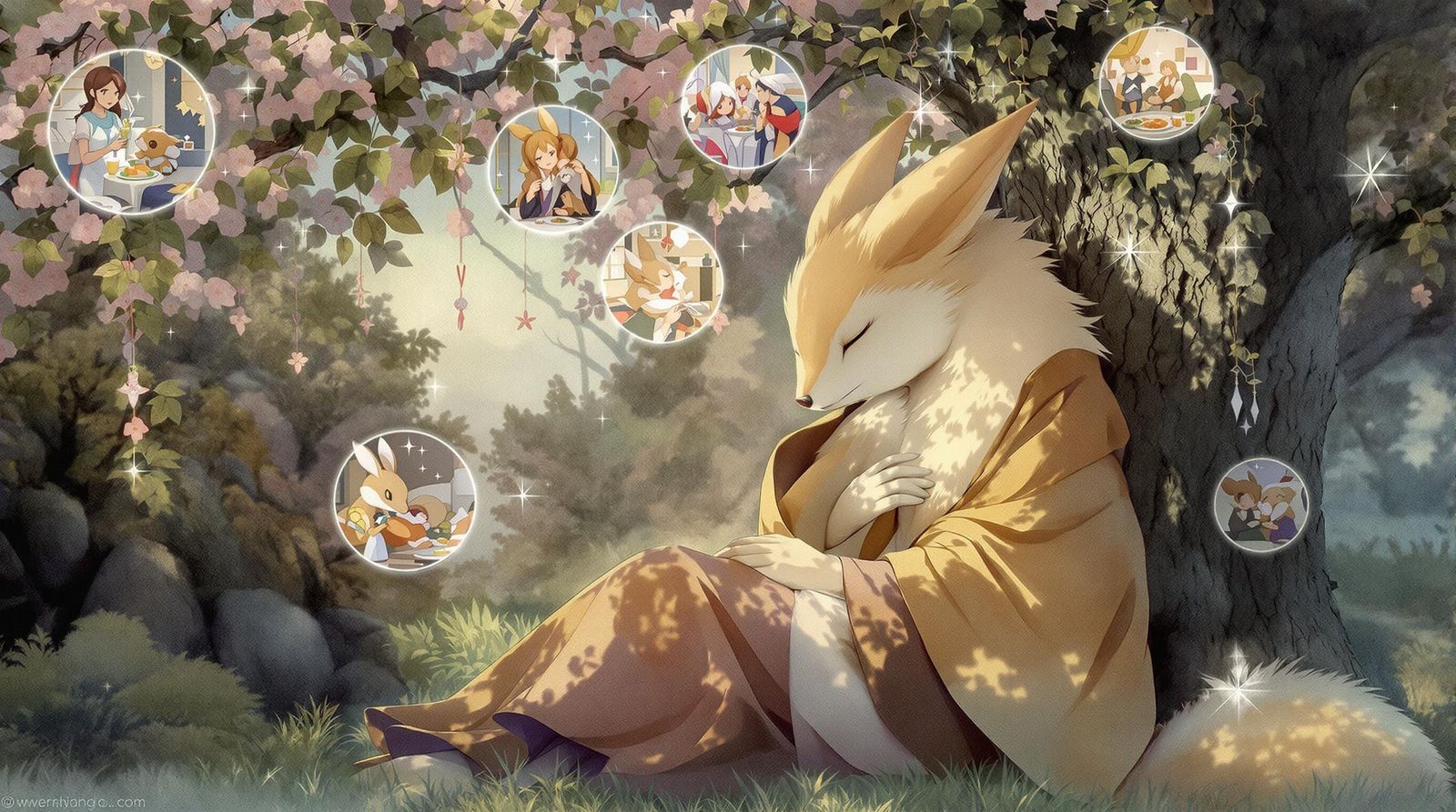 Woman and Growlithe Embrace: Anime Light Novel Scene