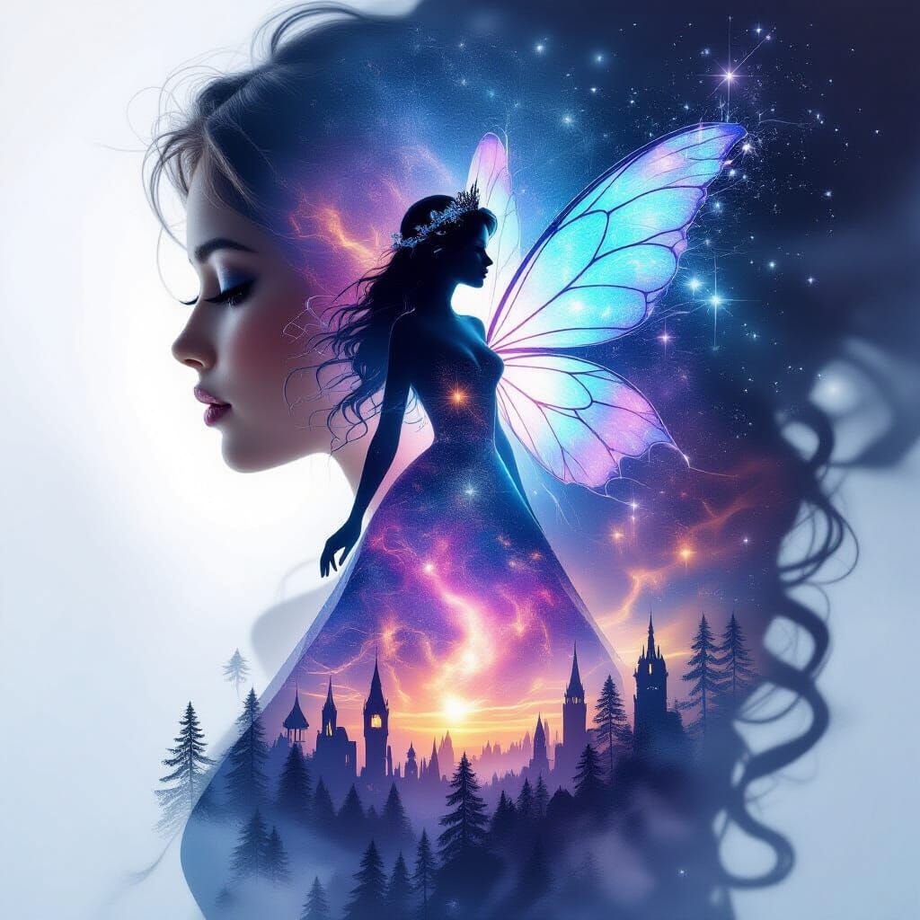 Cosmic Blossom Fairy Princess Double Exposure Art