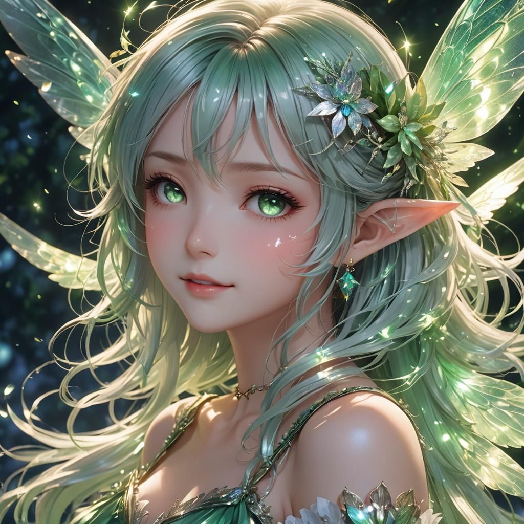 Ethereal Fairy with Iridescent Wings, Anime Style
