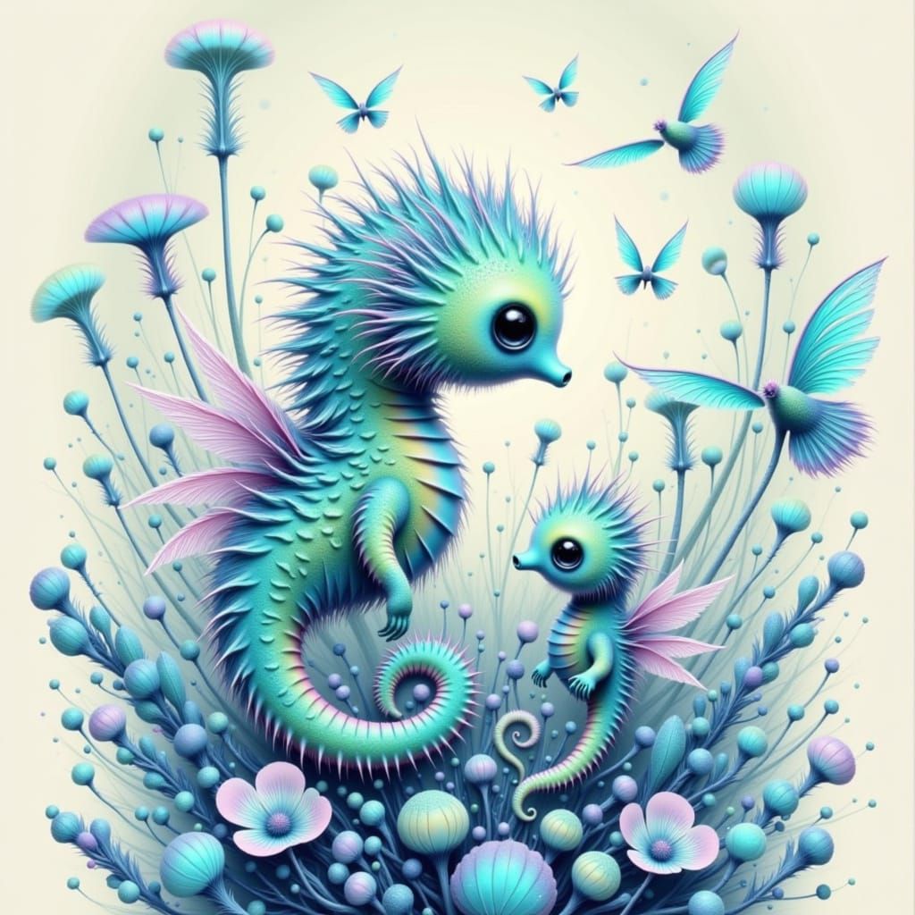 Mythical Creatures in a Dreamlike Landscape