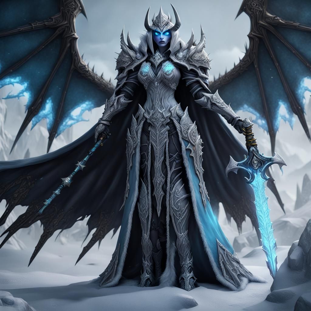 Female Lich King with Frostmourne in Detailed Matte Painting