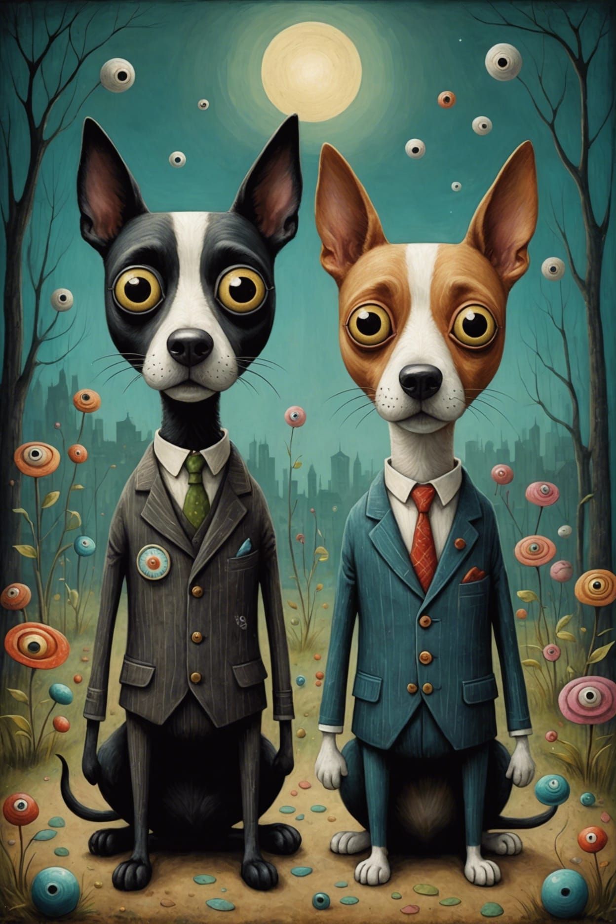 Funny Googly-Eyed Dogs in Art Brut Style