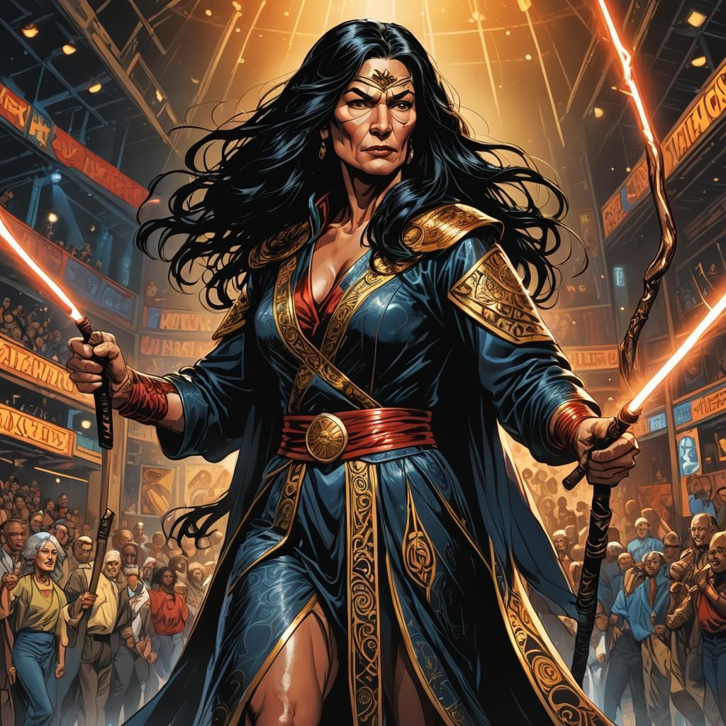 Elegant Grandma Wrestler in Comic Book Art Style