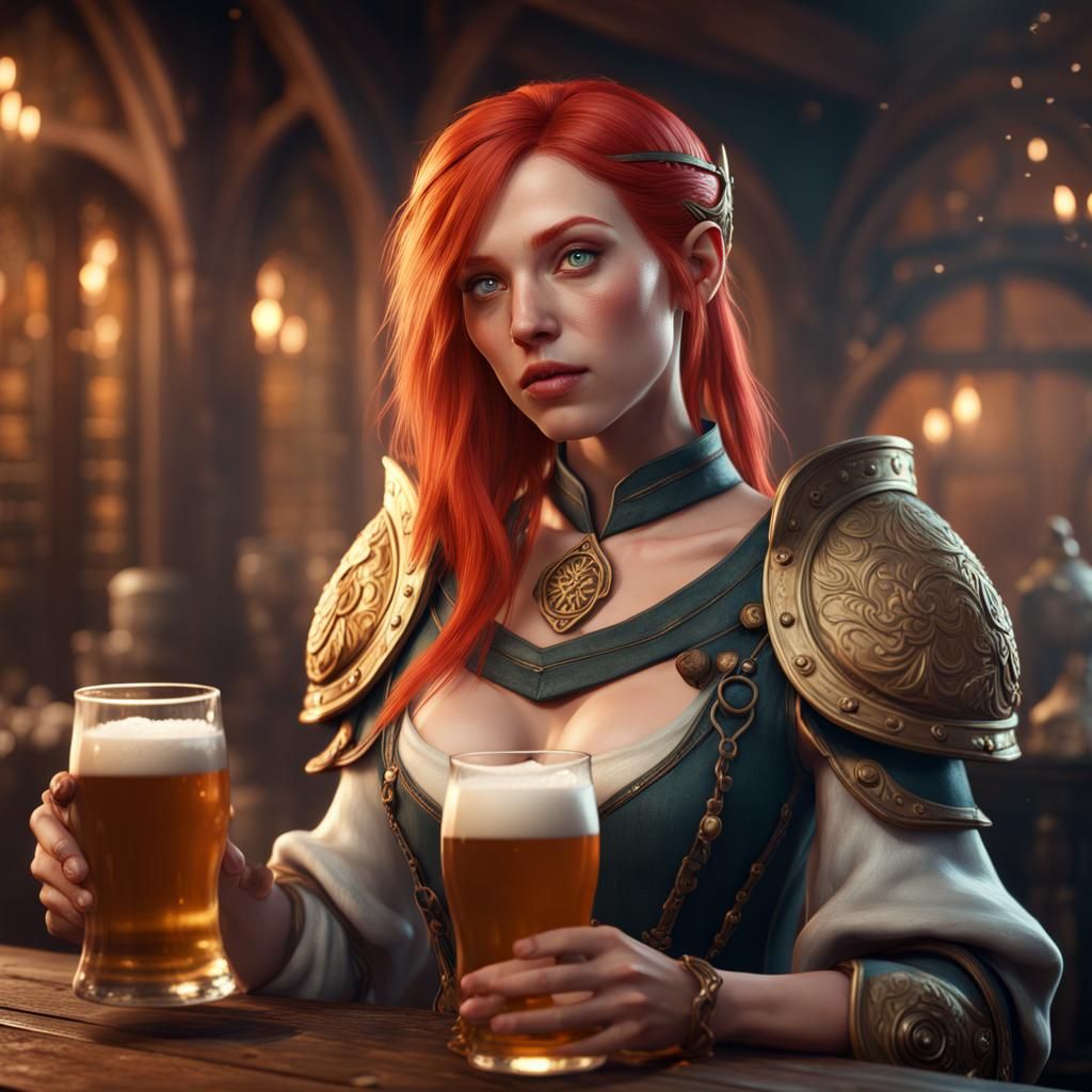 High Elf Innkeeper with Beer and Soup