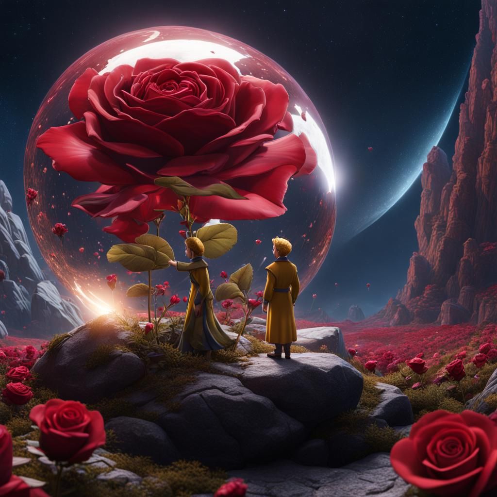 The Little Prince and Rose on Asteroid B-612