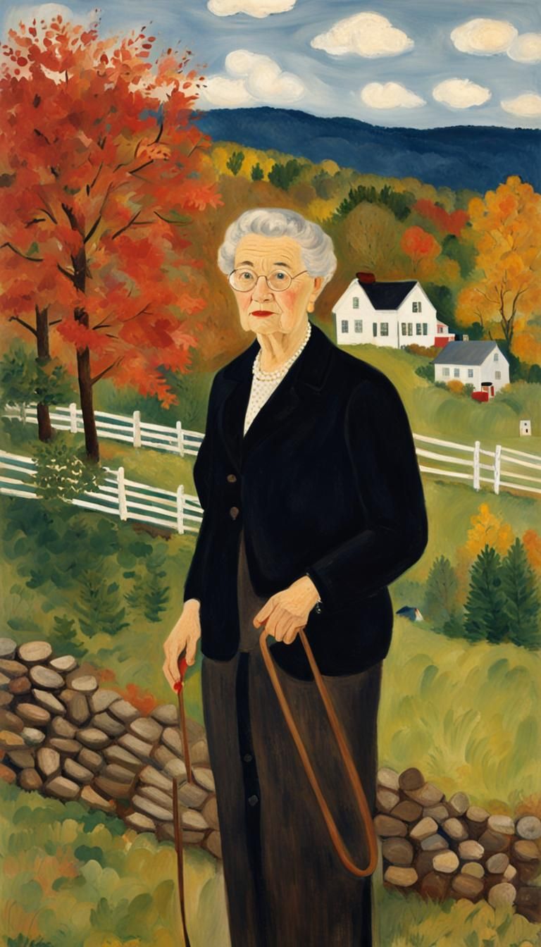 Naive Art Portrait in Grandma Moses Style