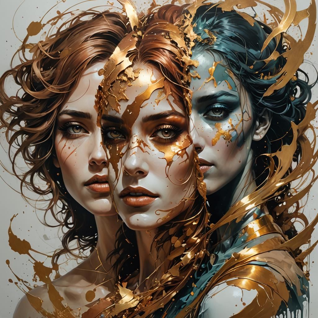Surreal Copper and Gold Portrait Artwork