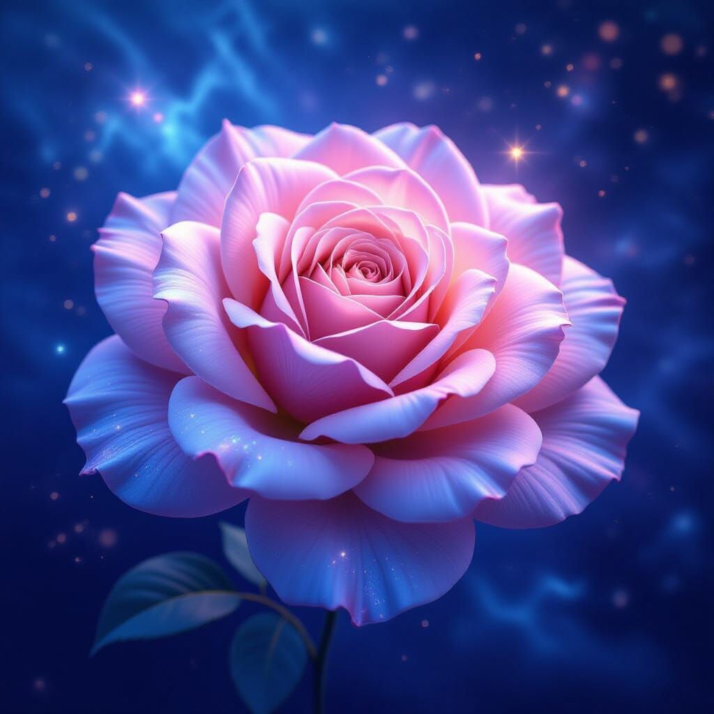 Magnificent Rose with Glowing Celestial Symbols in Nebula