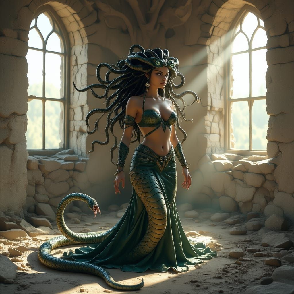 Medusa With Snake Tail in Abandoned Tower