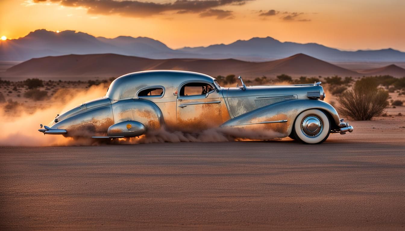 Vintage Auburn Coupe Racing Through Desert