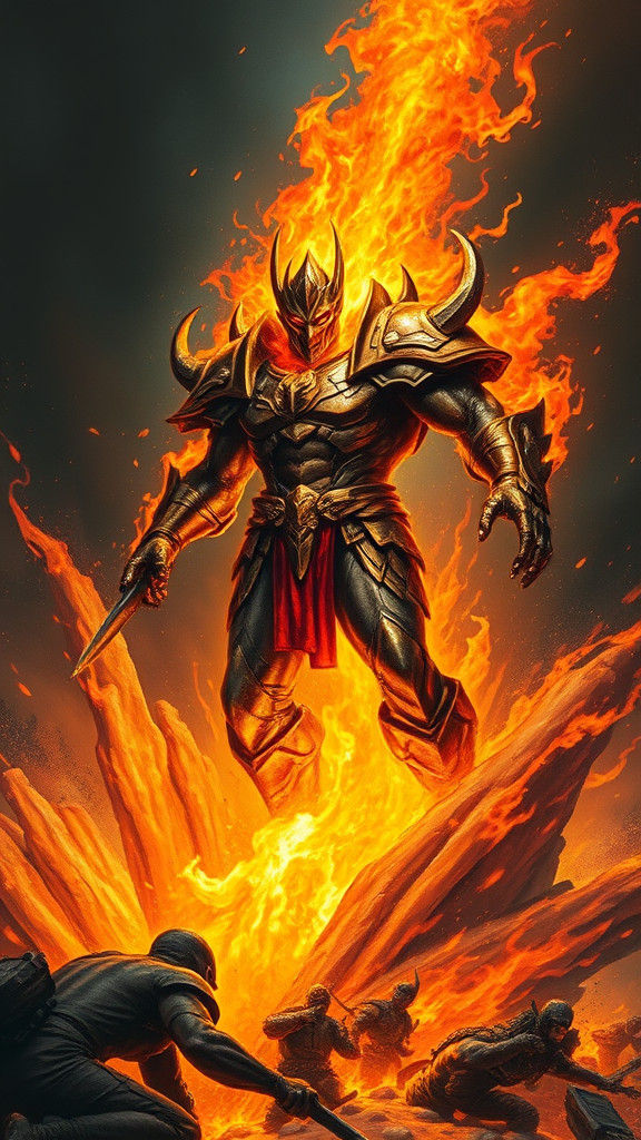 Flaming Warrior Rises from Infernal Whirlpool