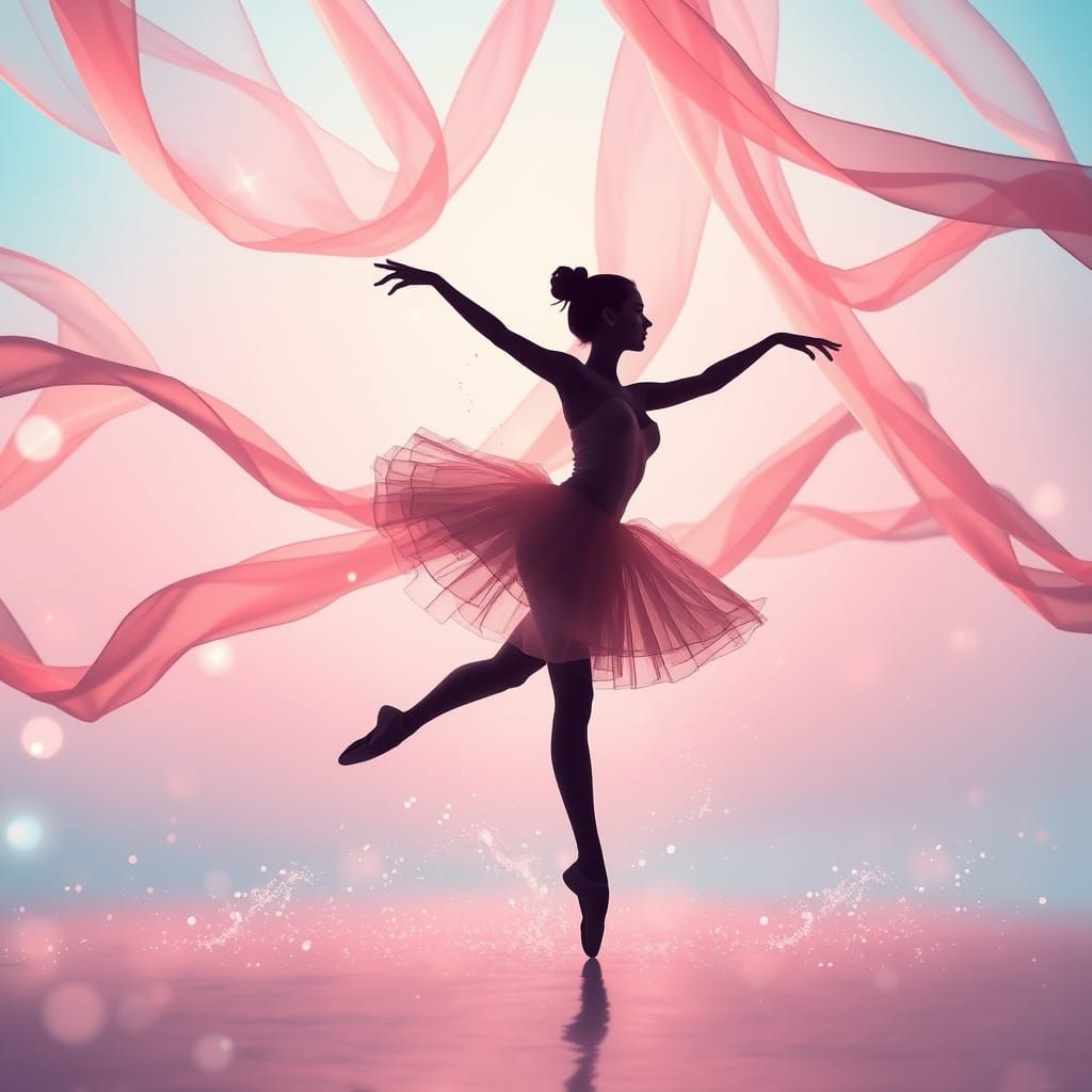Elegant Ballerina Silhouette in Dreamy Pink and Blue Gradien...