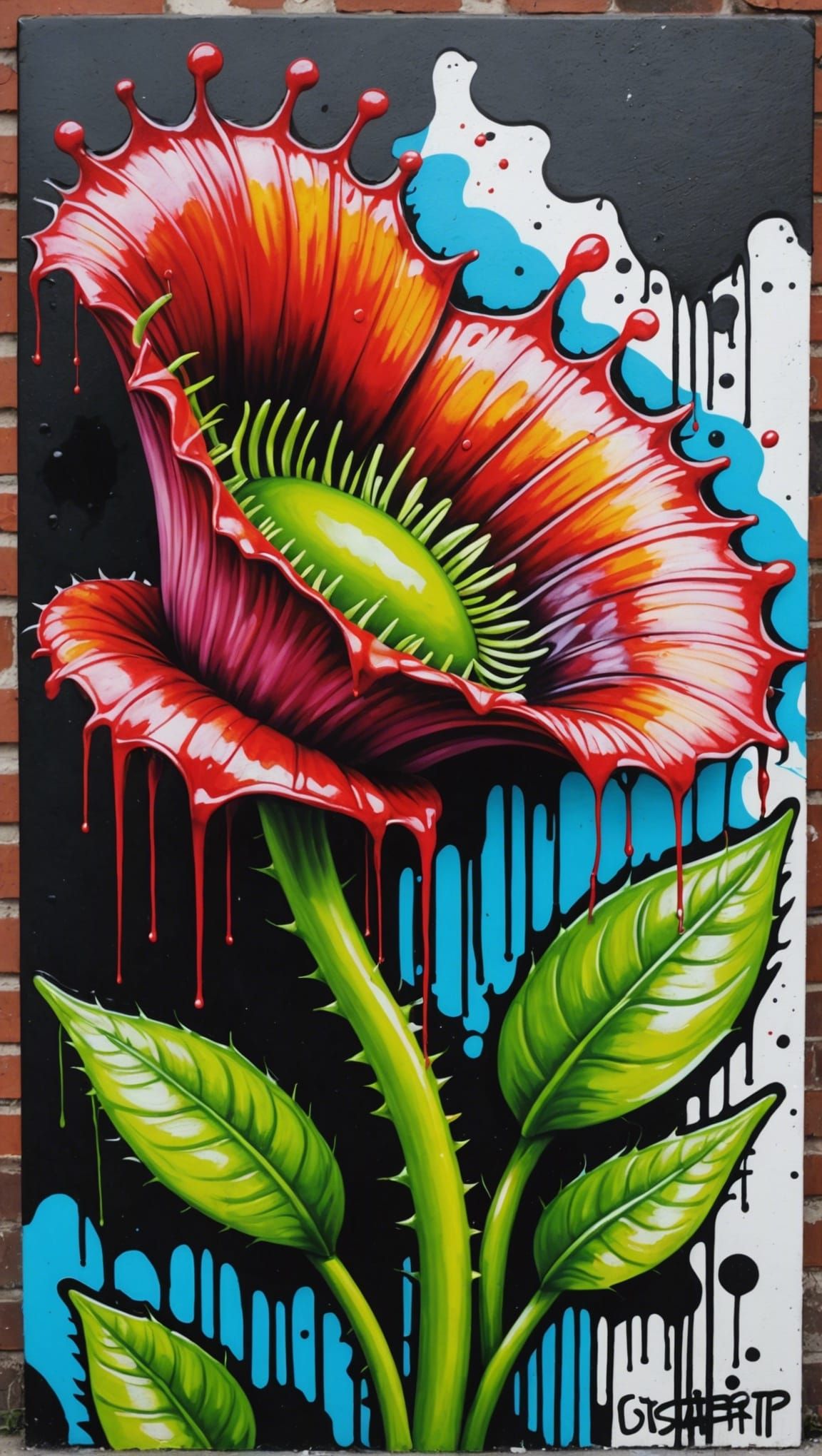 Venus Flytrap Graffiti Art in Polychromatic Splash Style