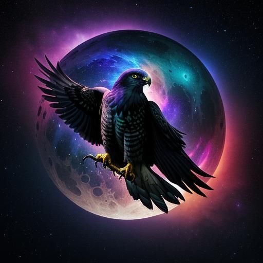 Hawk Soaring in Stars: Cosmic Ghibli-Style Illustration