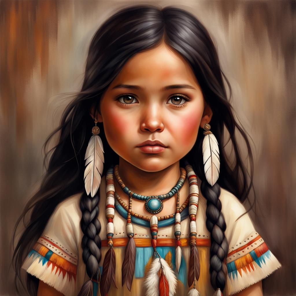 Adorable Native American Girl in Traditional Dress