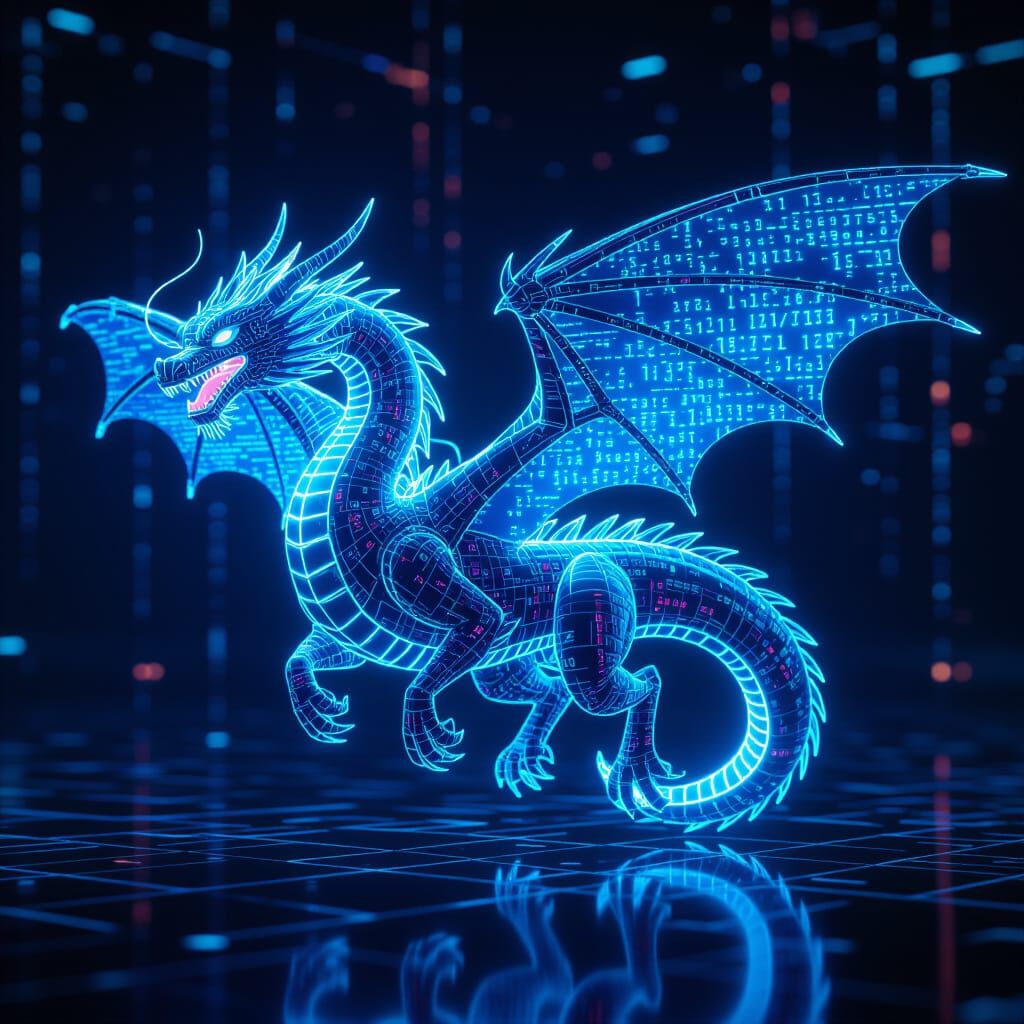 Holographic Dragon of Code in Cyberpunk Cyberspace