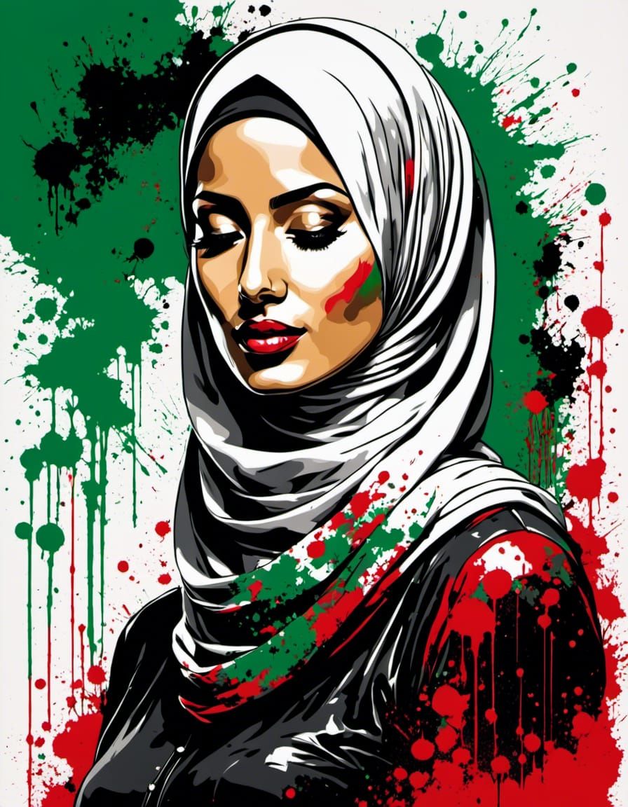 Modern Hijabi Woman Portrait in Splatter Graffiti Style