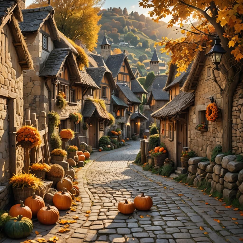 Rustic Autumn Village at Harvest Time