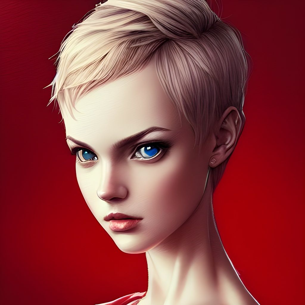 Elegant Blonde Woman in Red Dress: Digital Art
