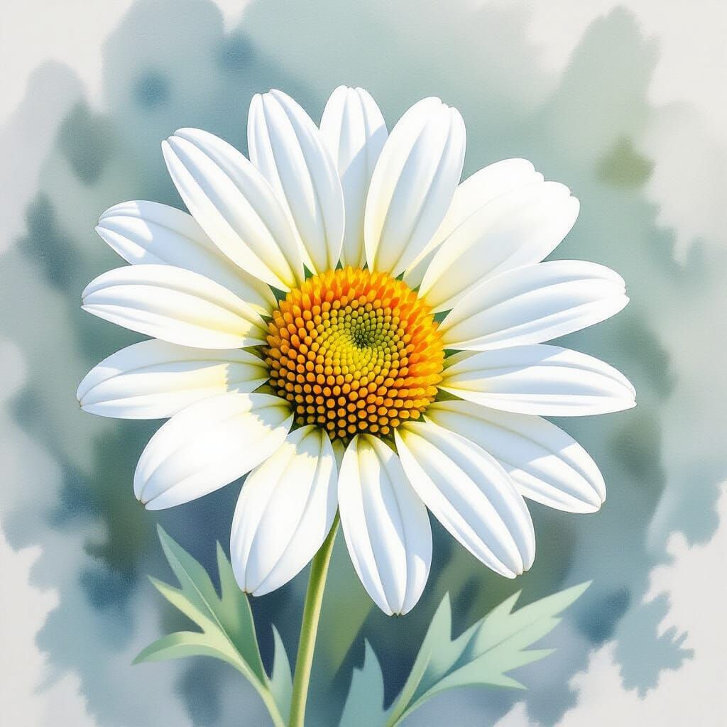 White Daisy Bloom in Romantic Watercolor Style