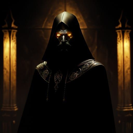 Mysterious Figure in Golden Glow Illuminates Dark Fantasy Ch...