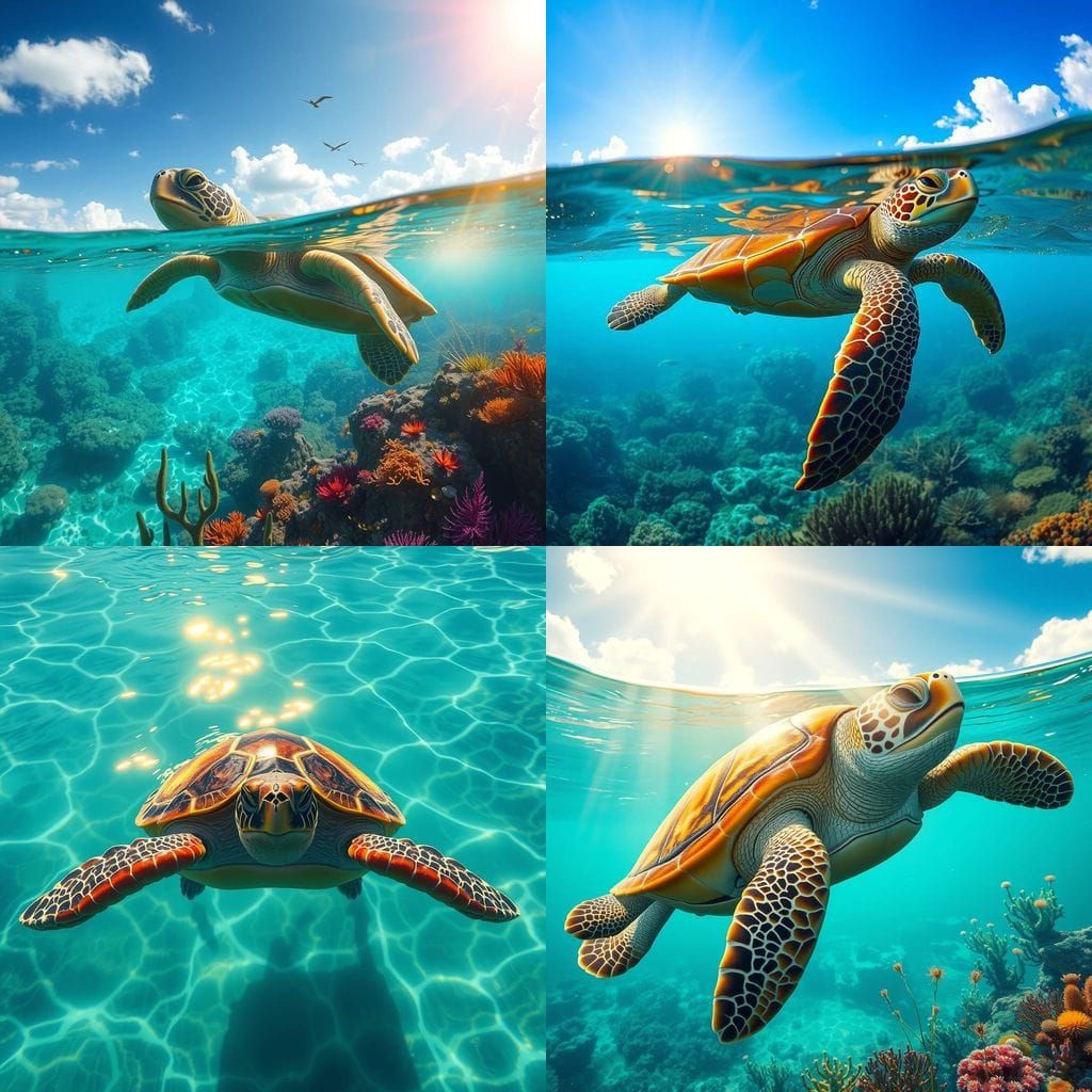 Underwater Turtle in Turquoise Water