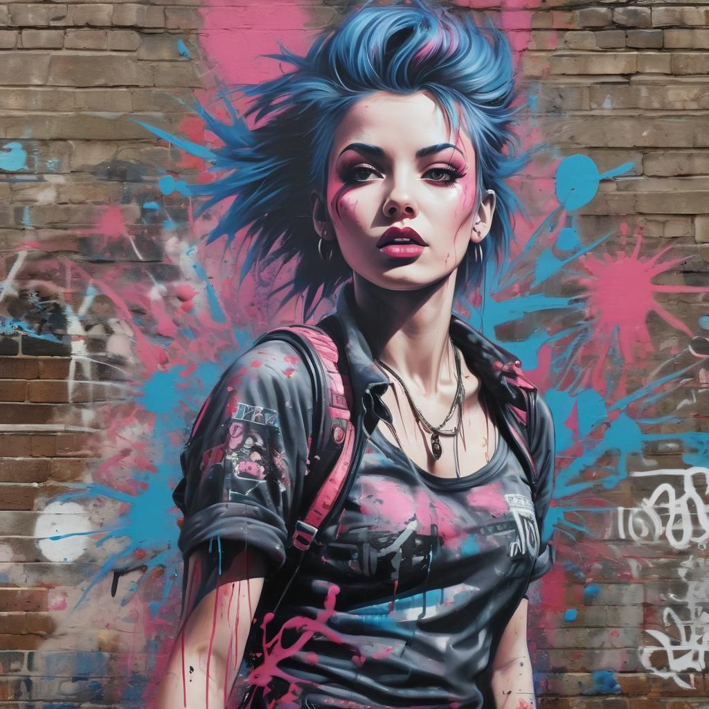 Dynamic Street Art of London Punk Woman