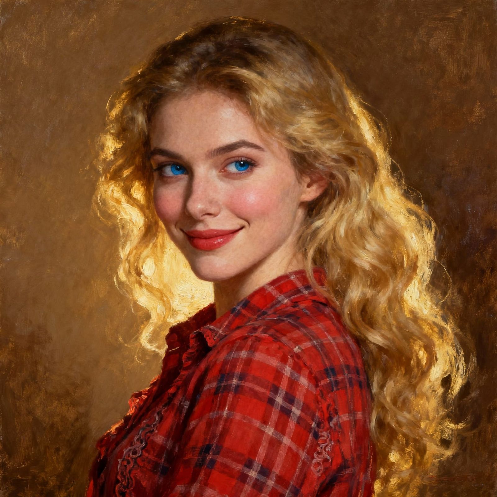 Romantic Oil Portrait of a Smiling Woman