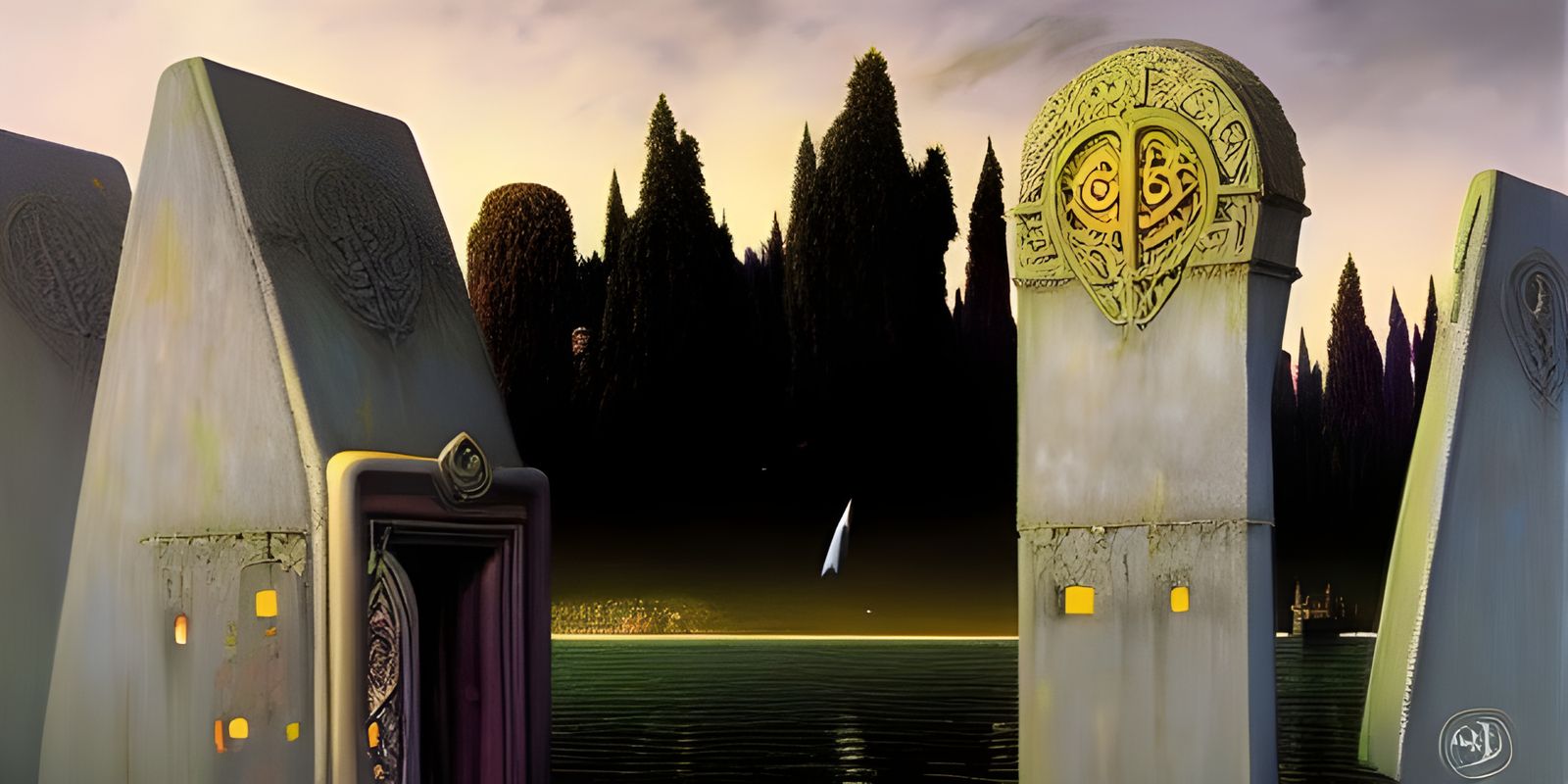 Surreal Isle of the Dead: Colorful Fantasy Landscape