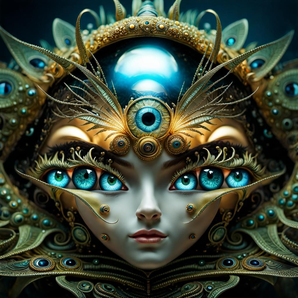 Psychedelic Eyes with Mandelbulb Reflection, Expressionist P...