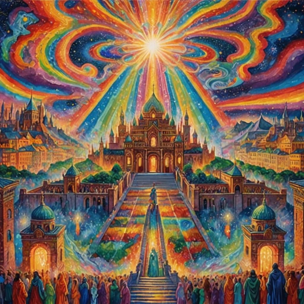 Illuminated Astral Cityscape with Radiant Being