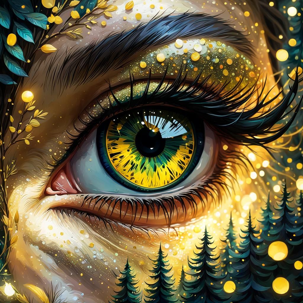 Dreamy Forest Reflected in Golden Eyes