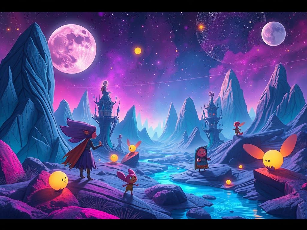 Neon Galaxy Fairy Tale Characters in Futuristic Style