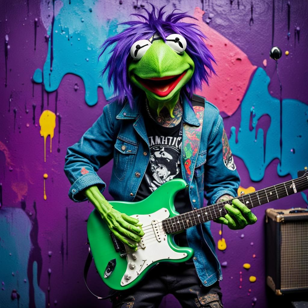 Punk Rock Kermit with Electric Guitar