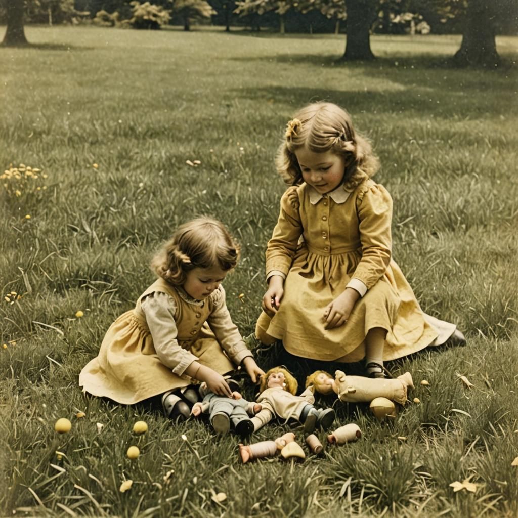 Vintage Photo of Girls Playing with Dolls