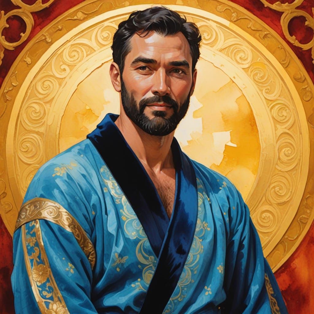 Joyful Man with Halo in Impressionist Gouache Style