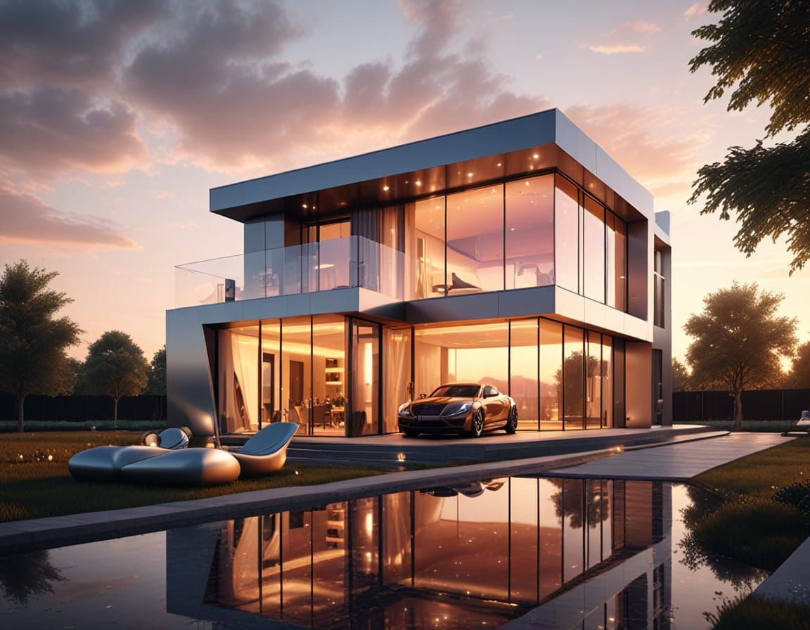 Futuristic Townhouse at Sunset in Digital Art Style