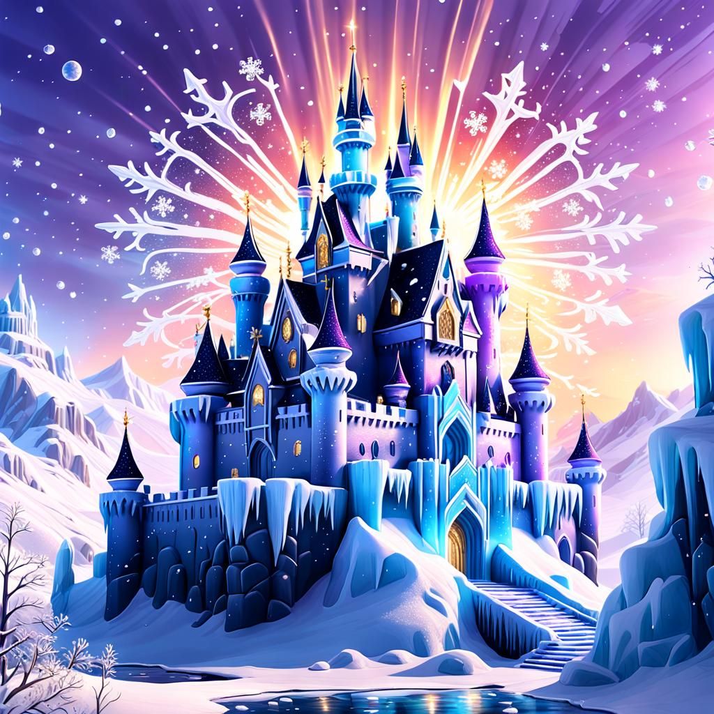 Ice Castle in Winter Landscape: Digital Matte Painting