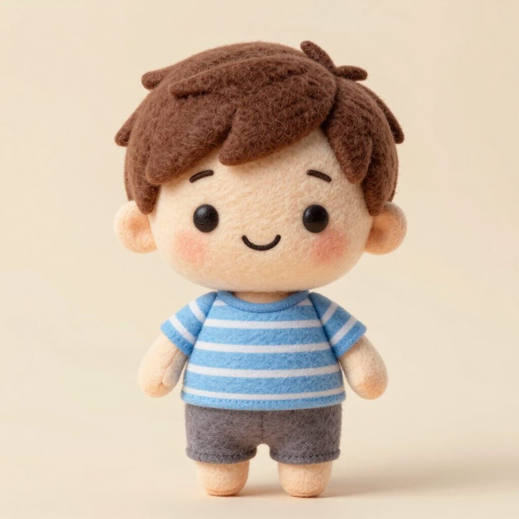 Cute Plush Boy Toy with Felt Texture and Pastel Colors