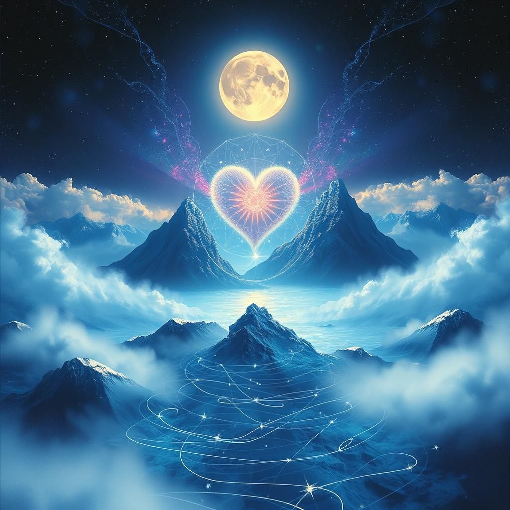 Holographic Astral Illustration: Wind, Water, Moonlight